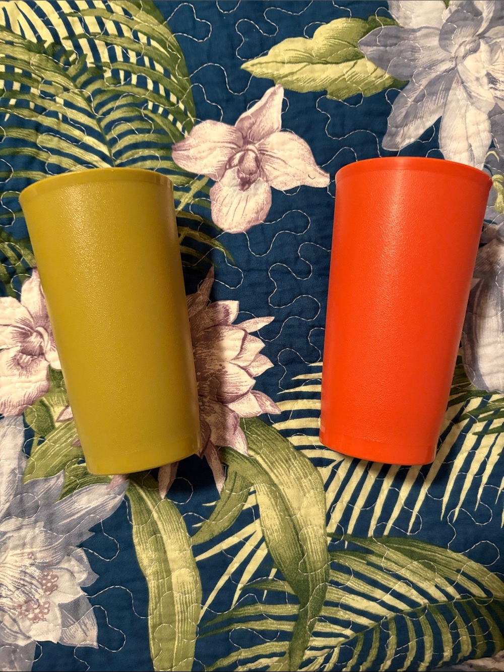 Tupperware Olive Green and Bright Orange Round Containers #873-35, #873-31